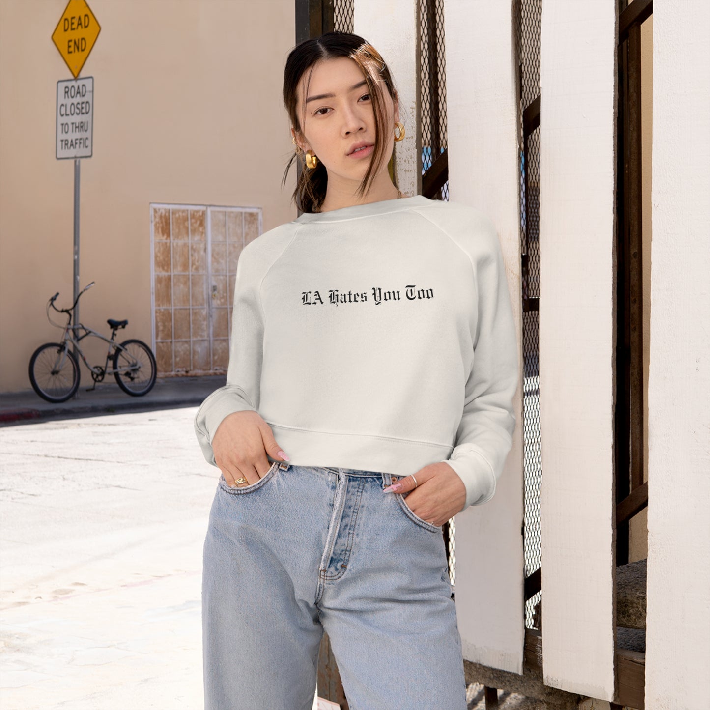 Women's Cropped Fleece Pullover "LA Hates You Too" without graphic